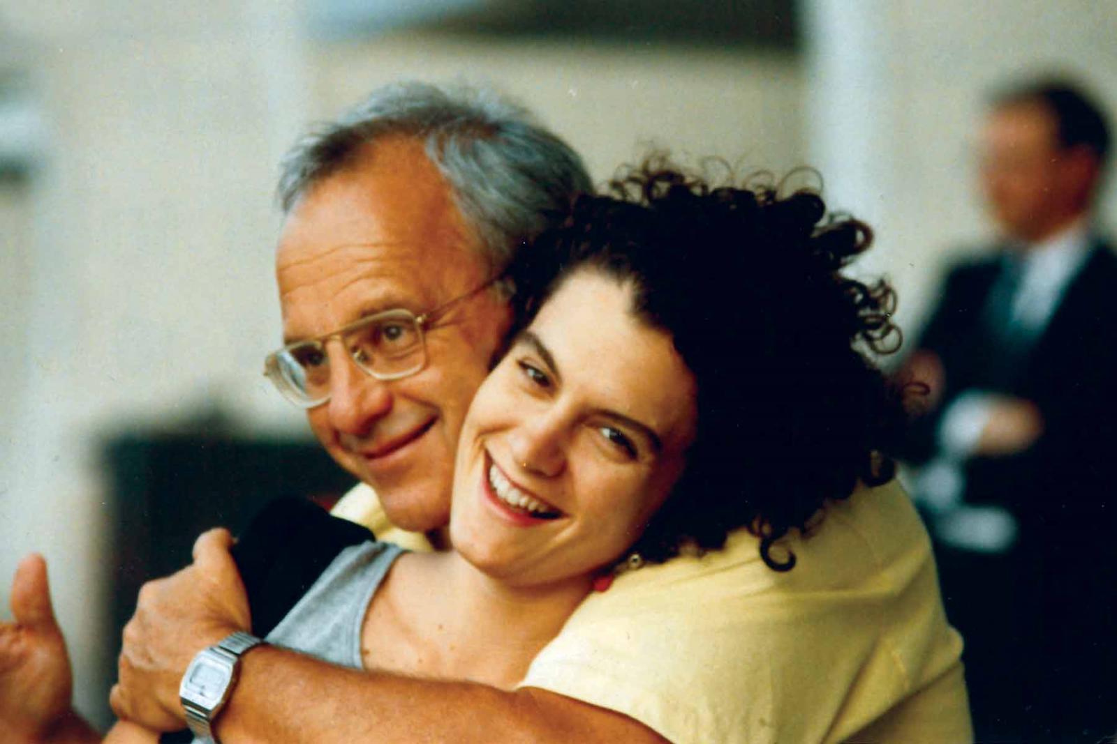 Donor Julie Farkas gets a hug from her dad 