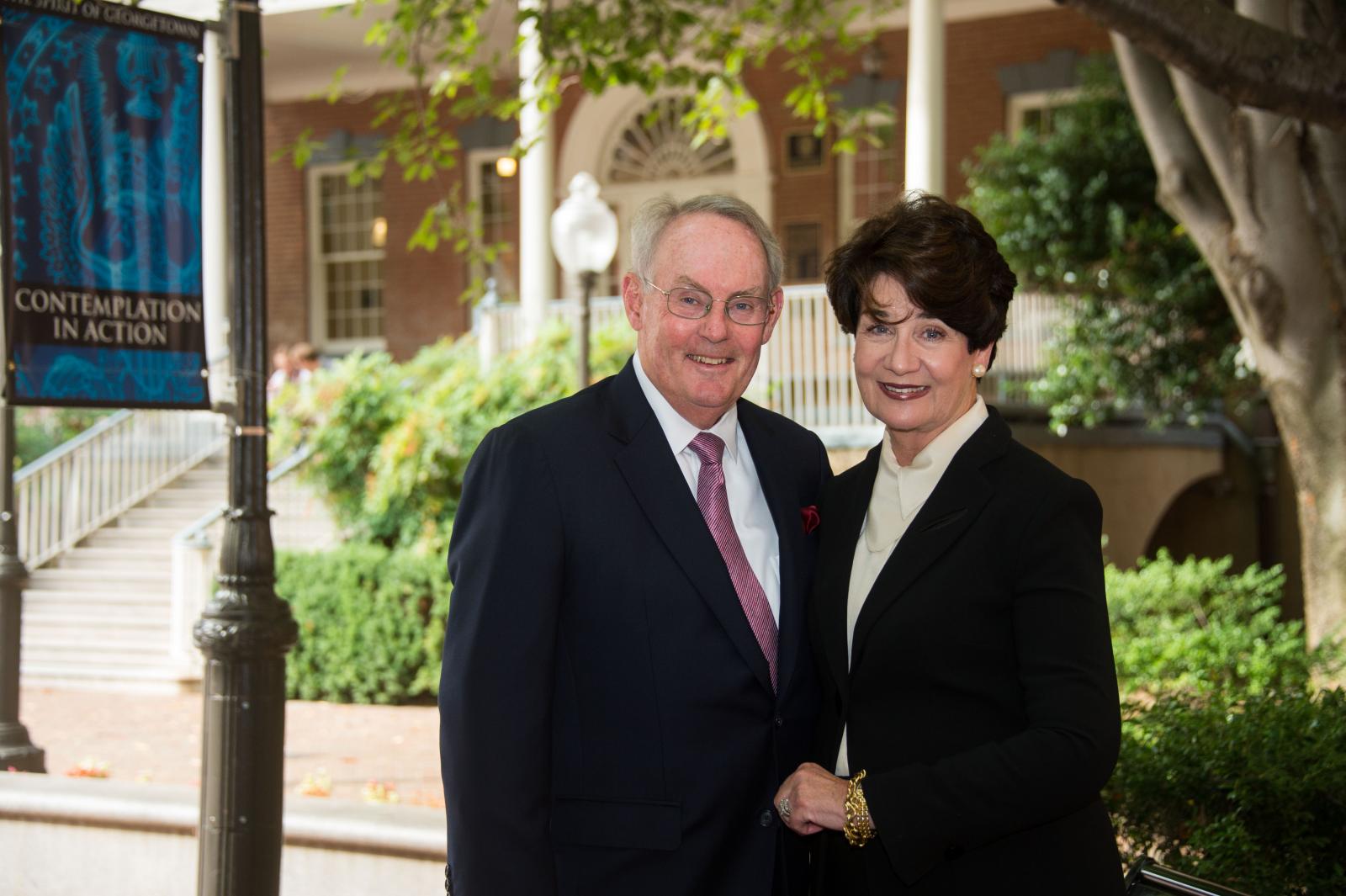 Patricia and Jon (C'64) Baker (Parents'81,'91,'94) posing and smiling