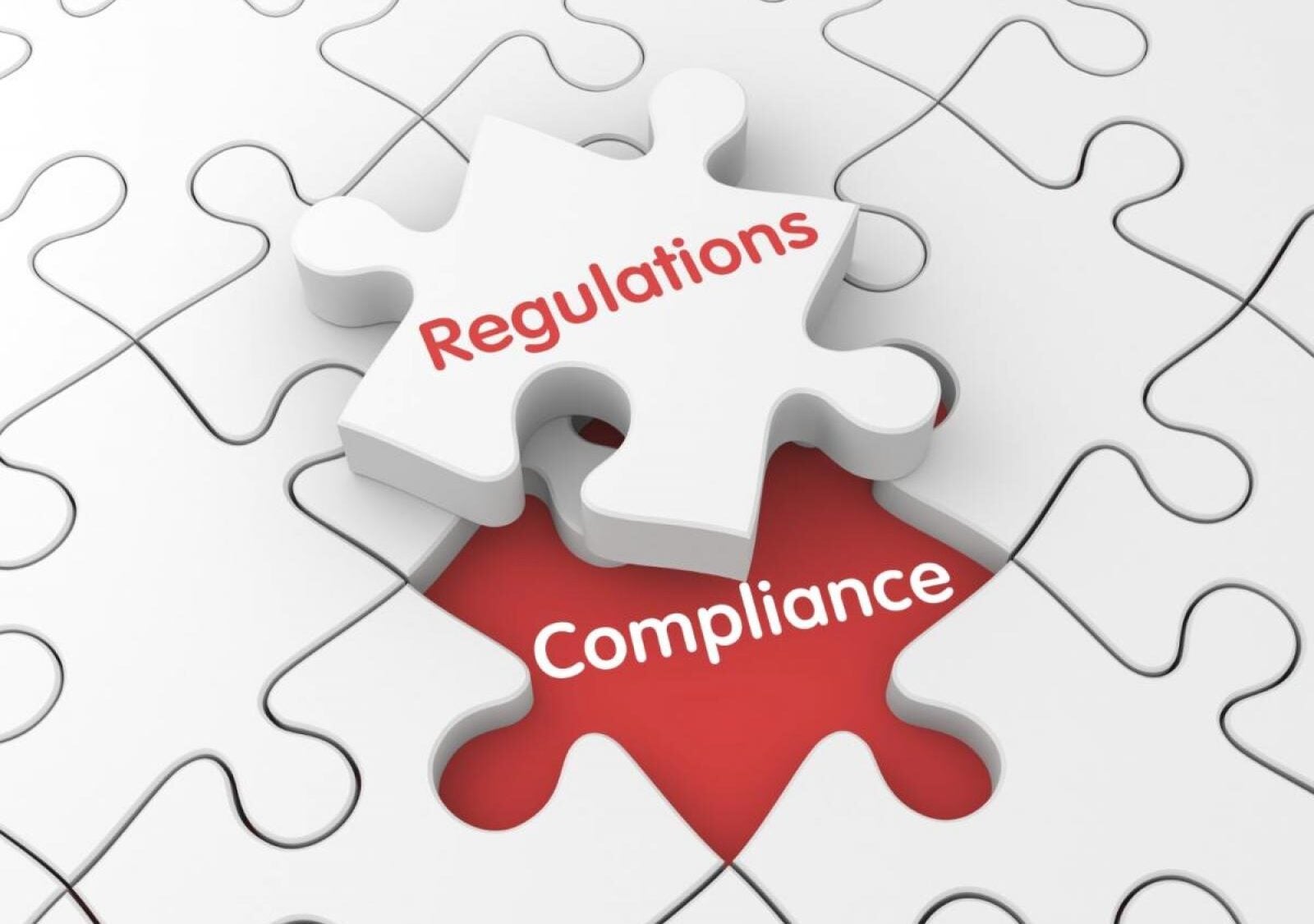 Compliance and Regulation words written on white puzzle piece