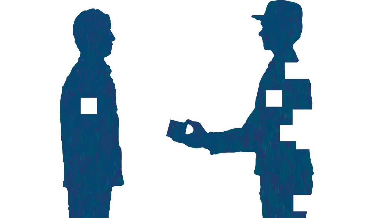 graphic of person giving gift to other person