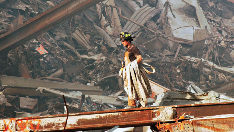 firefighter at the 9/11 wreckage