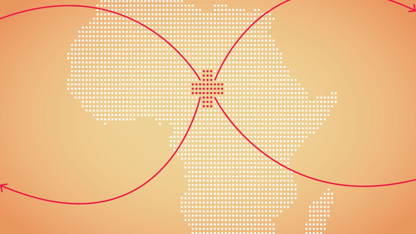 graphic of medical sign on dotted pattern of Africa with arrows pointing out