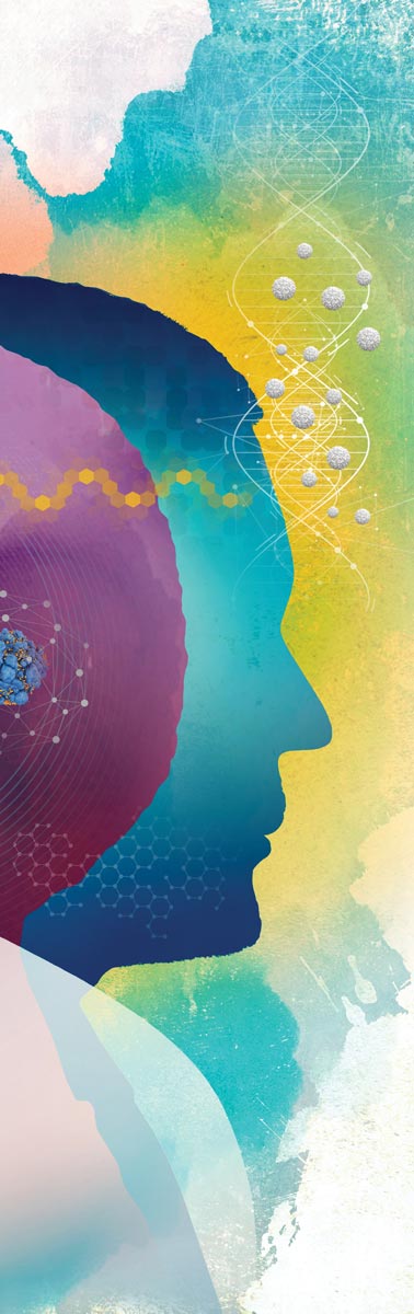 Profile of man next to DNA double helix molecules