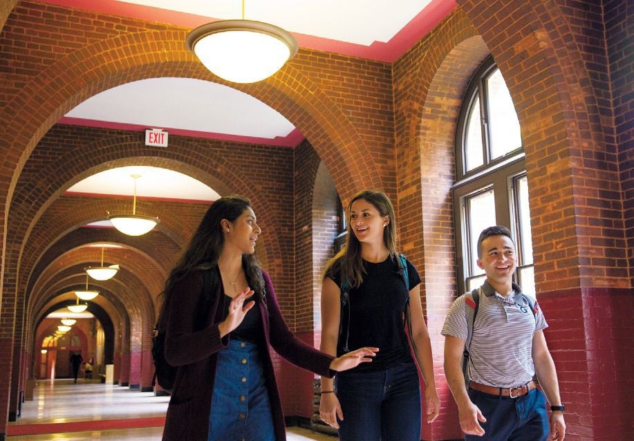 students walking in hallway